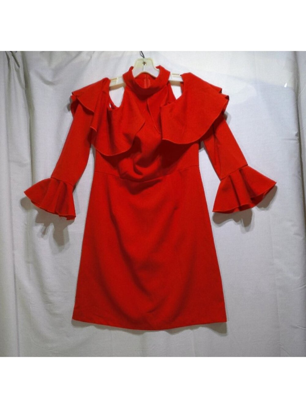 Danity Paris Dress Red Cold Shoulder Bell Sleeve Medium Party